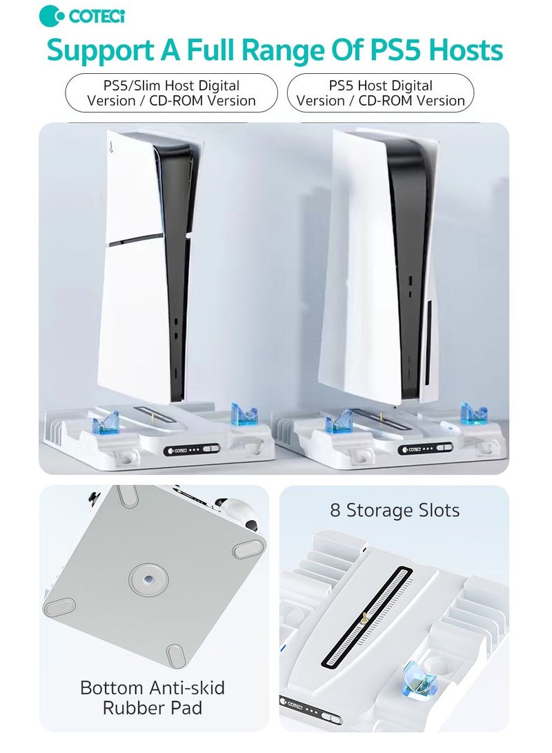 MOXOM Coteci PS5 Stand Multifunctional Fan Dock Cooling Stand with Controller, Charging Station for Sony Play Station 5 Slim Stand, LED Indicator, White - Image 1