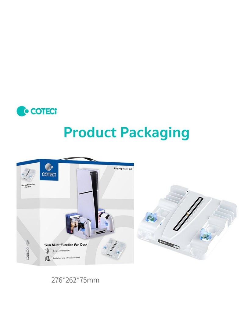 MOXOM Coteci PS5 Stand Multifunctional Fan Dock Cooling Stand with Controller, Charging Station for Sony Play Station 5 Slim Stand, LED Indicator, White - Image 5