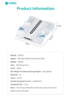 Coteci PS5 Stand Multifunctional Fan Dock Cooling Stand with Controller, Charging Station for Sony Play Station 5 Slim Stand, LED Indicator, White - pzsku/ZF17A9020E9B666D1AADEZ/45/_/1739966061/39bc84be-dc74-4ecb-9222-77787d3c18b3