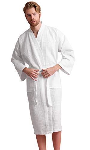 Soft Touch Linen Waffle Robe - Long, Lightweight, Luxurious Comfort - Ideal for Leisure or Bath Time - Polyblend Shower Robe (White,XXL) - Image 1