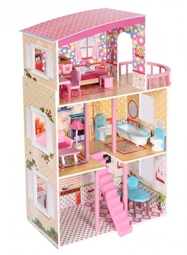 Wooden doll house with furniture  - Image 2