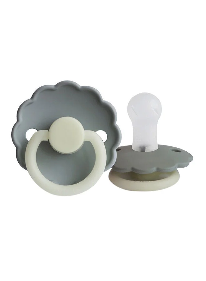 FRIGG Pack Of 2 Daisy Silicone Baby Pacifier 0-6M, French Gray Night/Portobello Night - Size 1