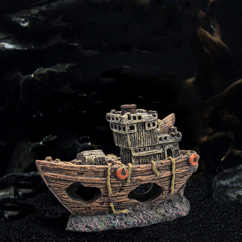 1Pc Fish Ornament Aquarium Landscape Ship Adornment Hiding Cave - Image 1