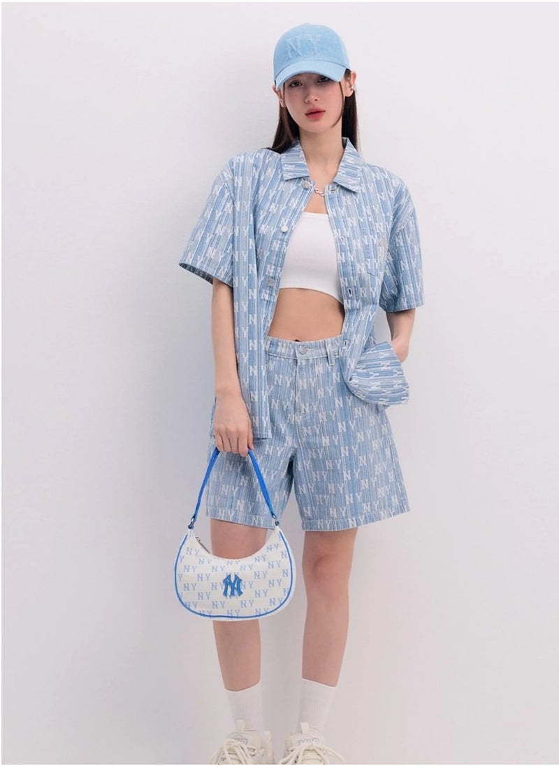 MLB - Classic Lettering Jacquard Underarm Shoulder Bag New York Yankees Blue and white - Image 1