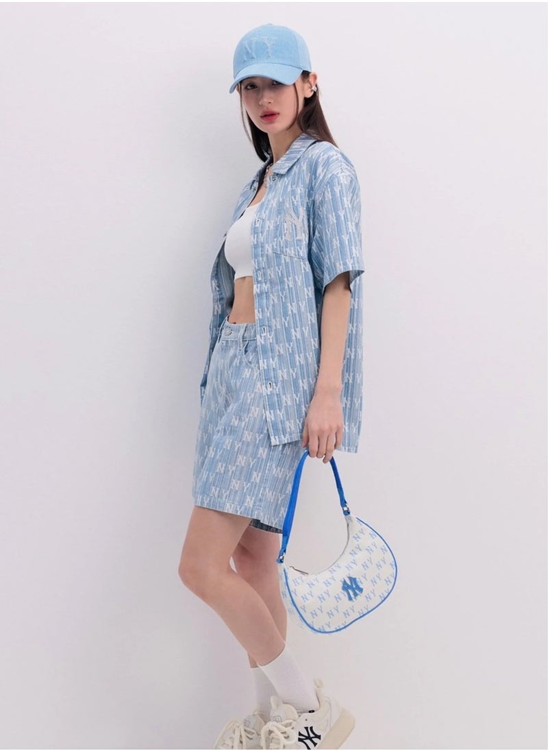 MLB - Classic Lettering Jacquard Underarm Shoulder Bag New York Yankees Blue and white - Image 1