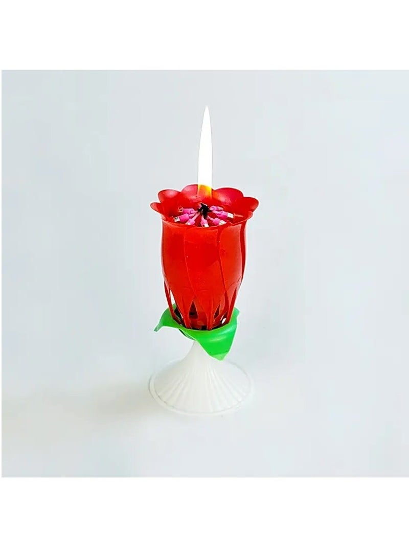RR BRAND Sparkling Rose Flower Birthday Candle With Music No Bettries Requird - Image 3