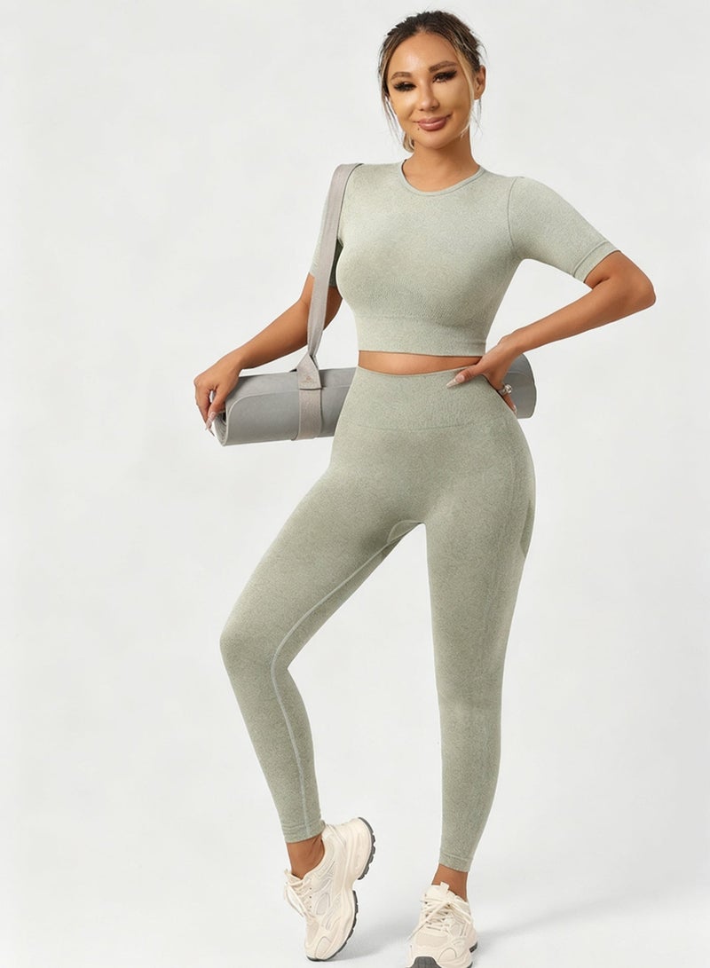 4 Piece Workout Sets for Women Butt Lifting Leggings with High Impact Sports Bra Gym Shorts  Sports Short Sleeve - Image 2