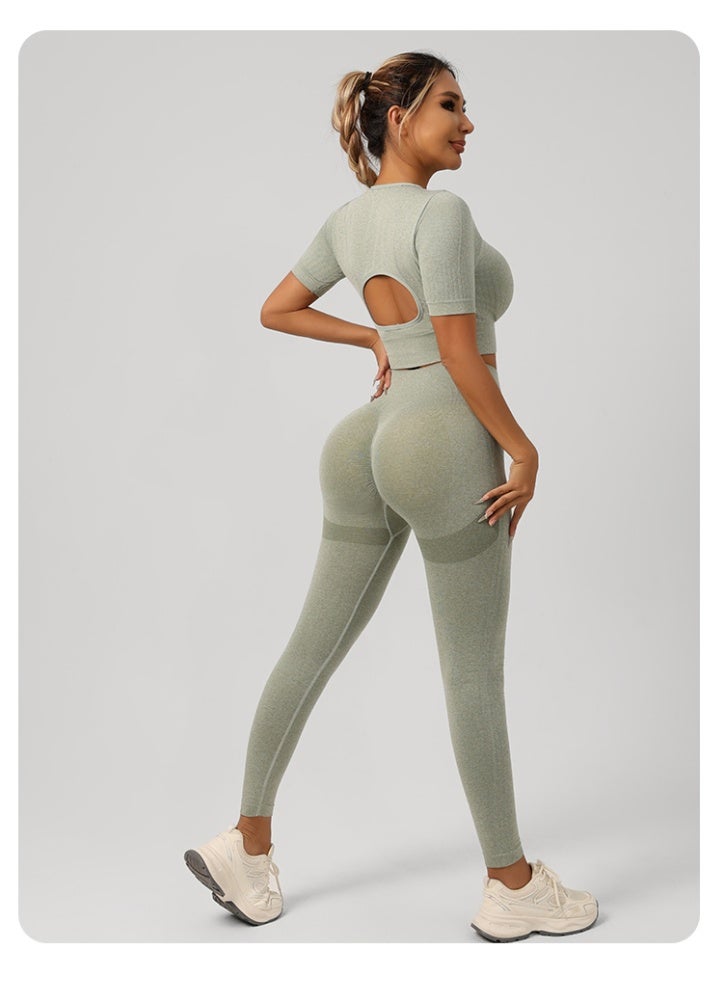 4 Piece Workout Sets for Women Butt Lifting Leggings with High Impact Sports Bra Gym Shorts  Sports Short Sleeve - Image 3