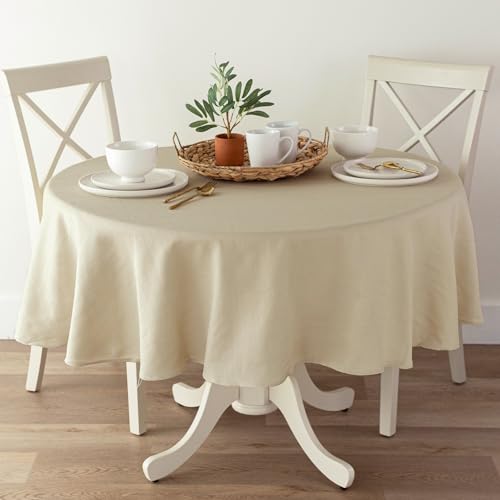 Benson Mills Cameron Textured Fabric Table Cloth, for Everyday Home Dining, Parties, Weddings & Holiday Tablecloths (70" Round, Flax/Beige/Taupe) - Image 1