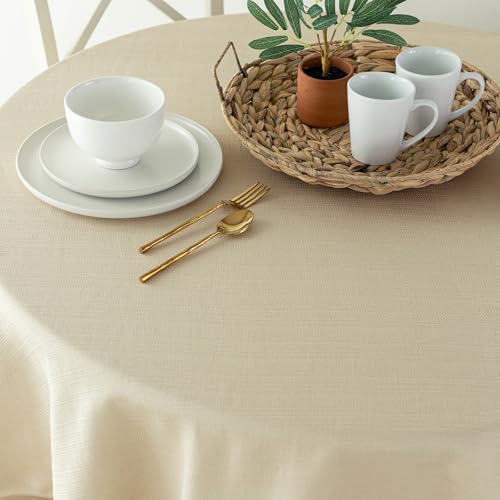 Benson Mills Cameron Textured Fabric Table Cloth, for Everyday Home Dining, Parties, Weddings & Holiday Tablecloths (70" Round, Flax/Beige/Taupe) - Image 3