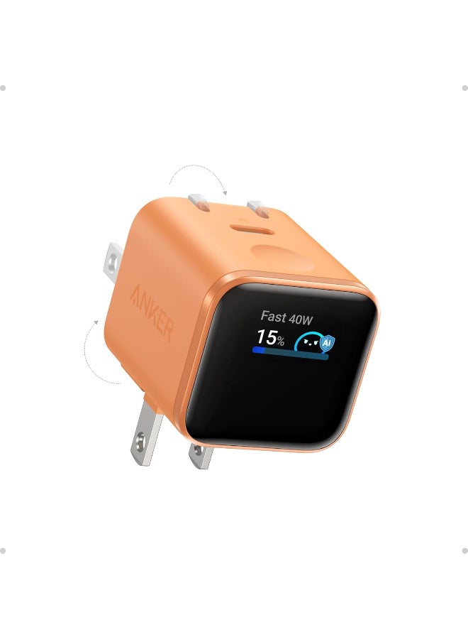 أنكر Anker Smart Display Charger,Anker Nano 45W Max GaN Fast Charging USB C Charger Block,180° Foldable Plug,Smart Recognition,Built-in Care Mode,for iPhone17/16/15(Non-Battery,One USB-C Port,No Cable)(Chinese version) Orange orange - Image 1