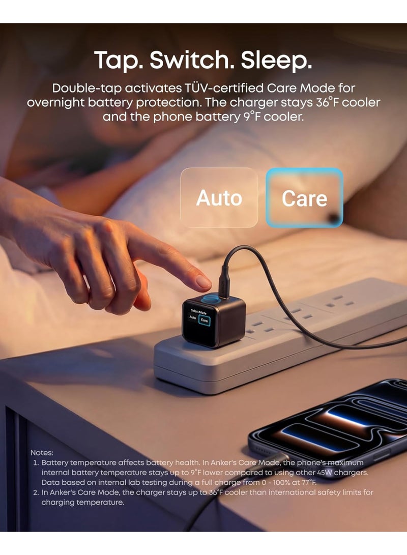 أنكر Anker Smart Display Charger,Anker Nano 45W Max GaN Fast Charging USB C Charger Block,180° Foldable Plug,Smart Recognition,Built-in Care Mode,for iPhone17/16/15(Non-Battery,One USB-C Port,No Cable)(Chinese version) Orange orange - Image 3
