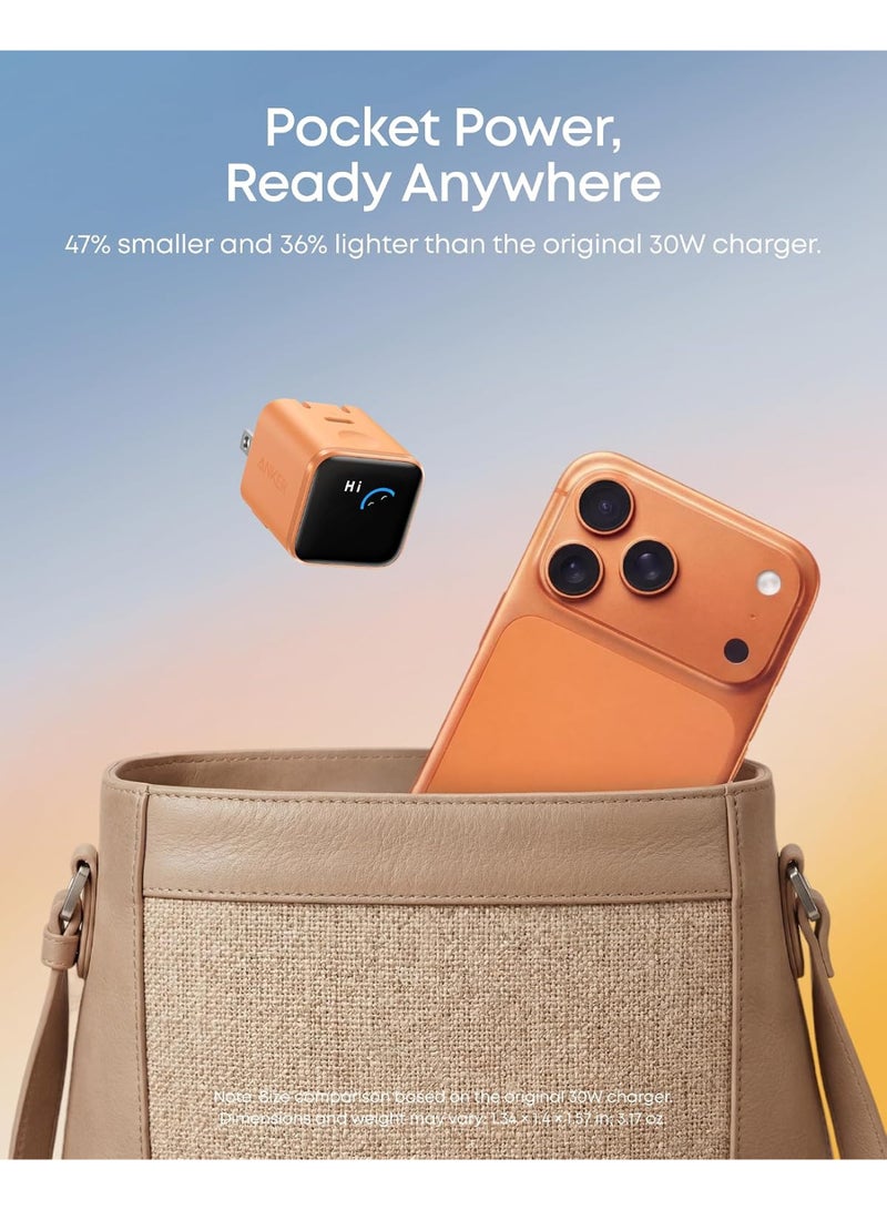 أنكر Anker Smart Display Charger,Anker Nano 45W Max GaN Fast Charging USB C Charger Block,180° Foldable Plug,Smart Recognition,Built-in Care Mode,for iPhone17/16/15(Non-Battery,One USB-C Port,No Cable)(Chinese version) Orange orange - Image 4