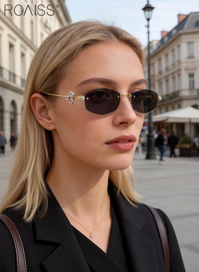 roaiss Women's Hexagonal Frameless Sunglasses, UV400 Protection, Stylish Anti-glare Sunglasses with Rhinestone Temples, Suitable for Shopping, Travel, Beach, and Parties - Image 2