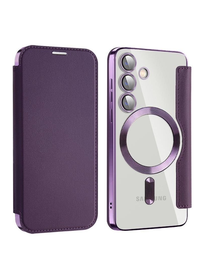 Captaintech Leather Flip Samsung S24 Case for Samsung 2024 Personalized Texture Leather Flip Phone Case, Flip Leather Case for Samsung with Credit Card Holder  - Image 1