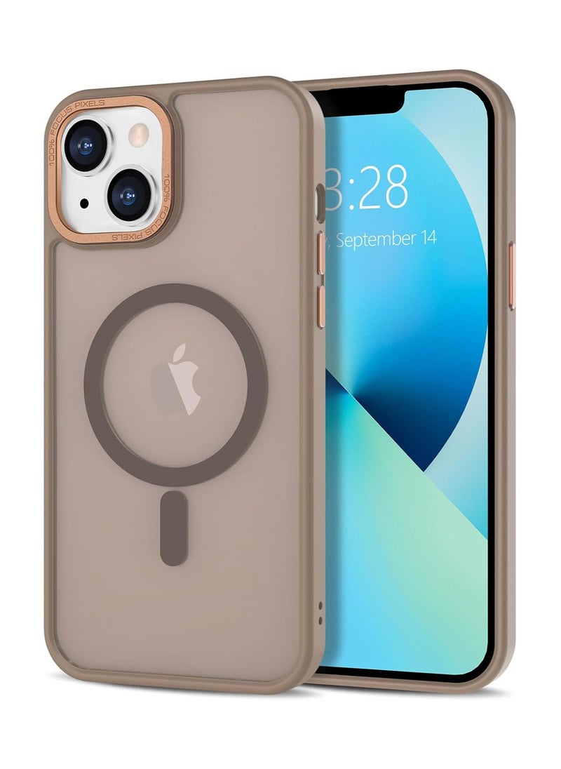 Denx - Matte Magnetic case for iPhone 13 and iPhone 14, High Grade Drop Protection with Shockproof Strip, Translucent Matte Back Phone Case (Desert Titanium) - Image 1