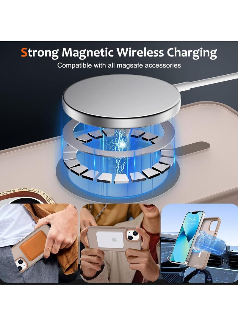 Denx - Matte Magnetic case for iPhone 13 and iPhone 14, High Grade Drop Protection with Shockproof Strip, Translucent Matte Back Phone Case (Desert Titanium) - Image 1