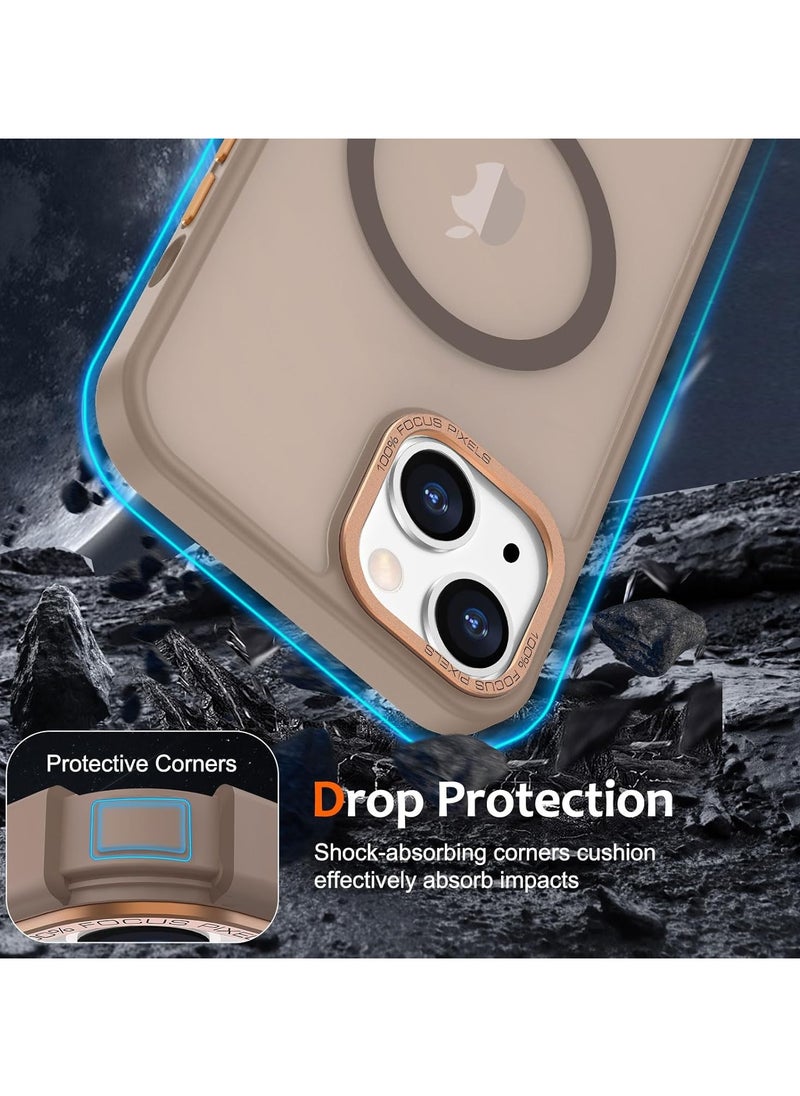 Denx - Matte Magnetic case for iPhone 13 and iPhone 14, High Grade Drop Protection with Shockproof Strip, Translucent Matte Back Phone Case (Desert Titanium) - Image 1