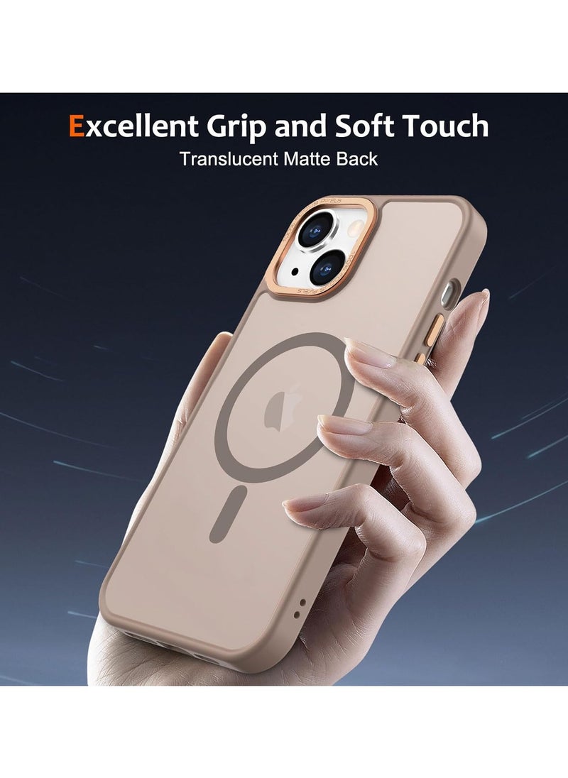 Denx - Matte Magnetic case for iPhone 13 and iPhone 14, High Grade Drop Protection with Shockproof Strip, Translucent Matte Back Phone Case (Desert Titanium) - Image 1