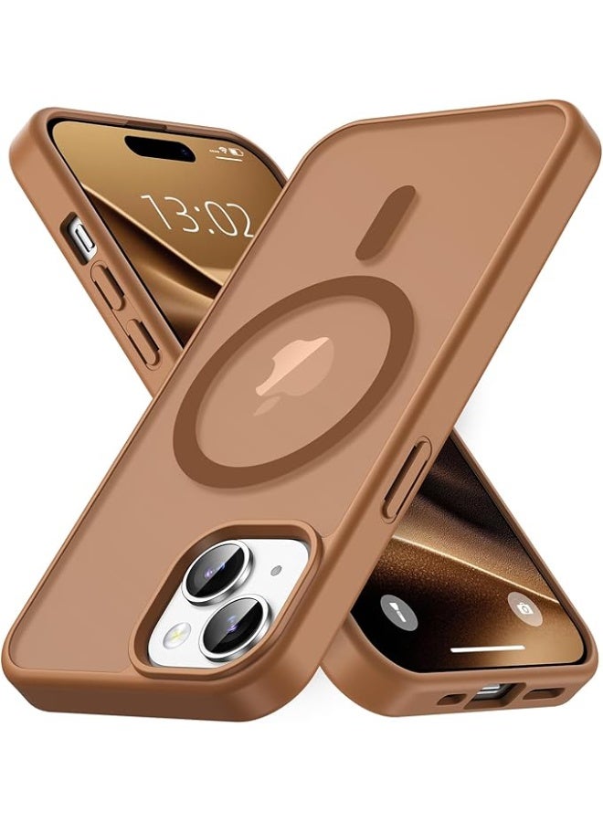 Matte Magnetic case for iPhone 13 and iPhone 14, High Grade Drop Protection with Shockproof Strip, Translucent Matte Back Phone Case (Desert Titanium)