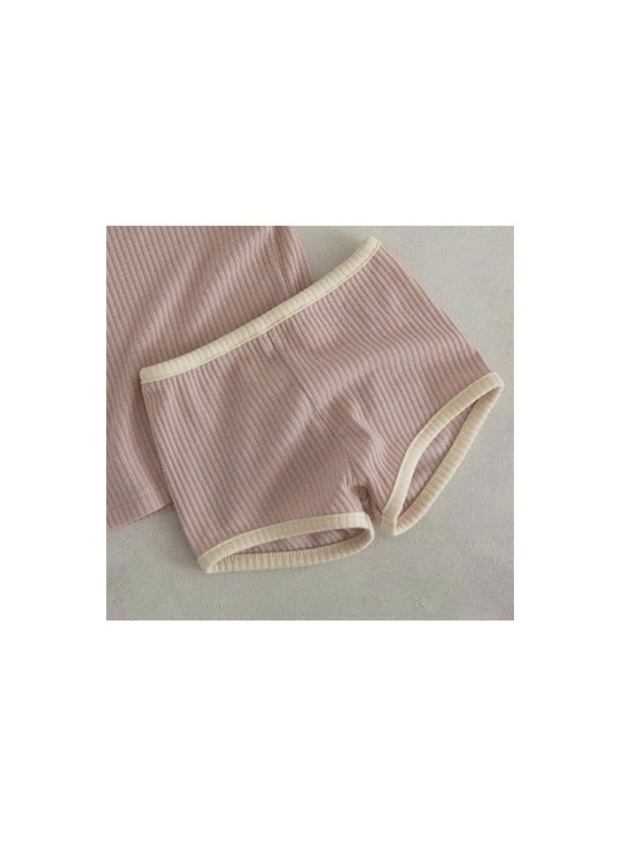 Baby Soft Breathable Cotton Short-Sleeved T-Shirt + Shorts Split Pink Purple Two-Piece Set - Image 2