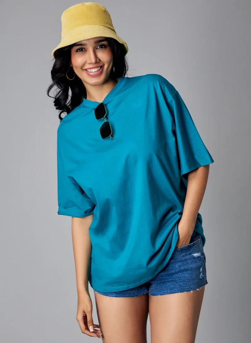 Zigzag Oversize Blue Solid T-shirt