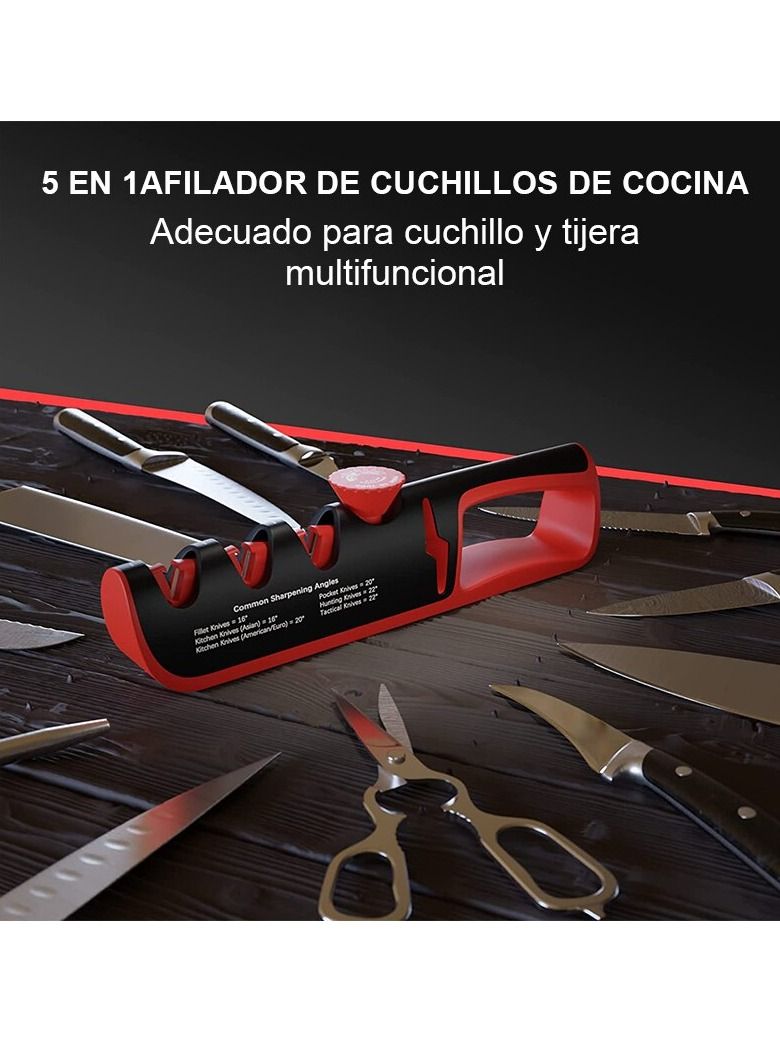 Knife Sharpener 5 in 1 Adjustable Angle Black Red Kitchen Grinding Machine Professional Knife Scissors Sharpening Tools  - Image 3