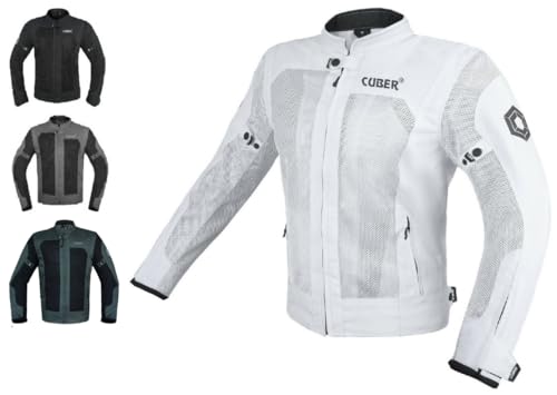 CUBER HI VIS BREATHABLE MESH MOTORCYCLE JACKET RIDING MENS CE ARMOR BIKERS RACING GEAR, DUAL SPORTS PROTECTIVE (WHITE, LARGE) - Image 1