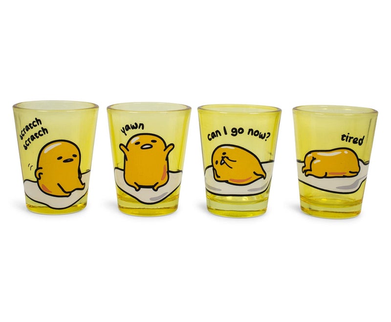 Silver Buffalo Gudetama Sleepy 15Ounce Mini Glass Cups Set Of 4  Official Sanrio Lazy Egg Collectible Drinkware  Novelty Kitchen Gifts Shot Glasses For Home Barware