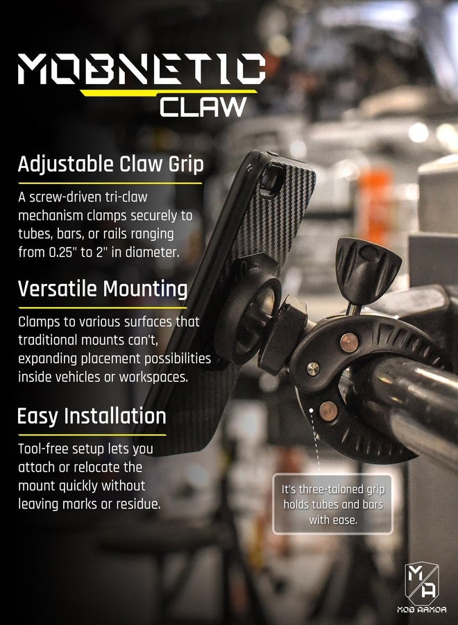Mob Armor MobNetic Claw with 360° Rotation - Bar Mount for Golf Carts, Strollers, or Any enclsoed cab Vehicle with Round or Square Tubes- Universal Car Magnetic Phone Mount, Assembled in USA - Black - Image 2