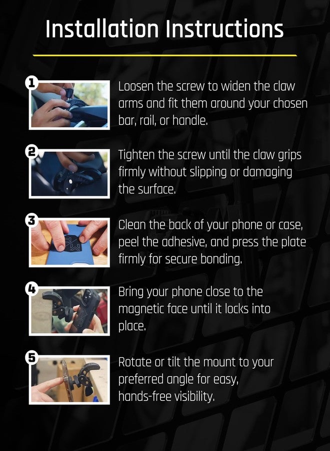 Mob Armor MobNetic Claw with 360° Rotation - Bar Mount for Golf Carts, Strollers, or Any enclsoed cab Vehicle with Round or Square Tubes- Universal Car Magnetic Phone Mount, Assembled in USA - Black - Image 4