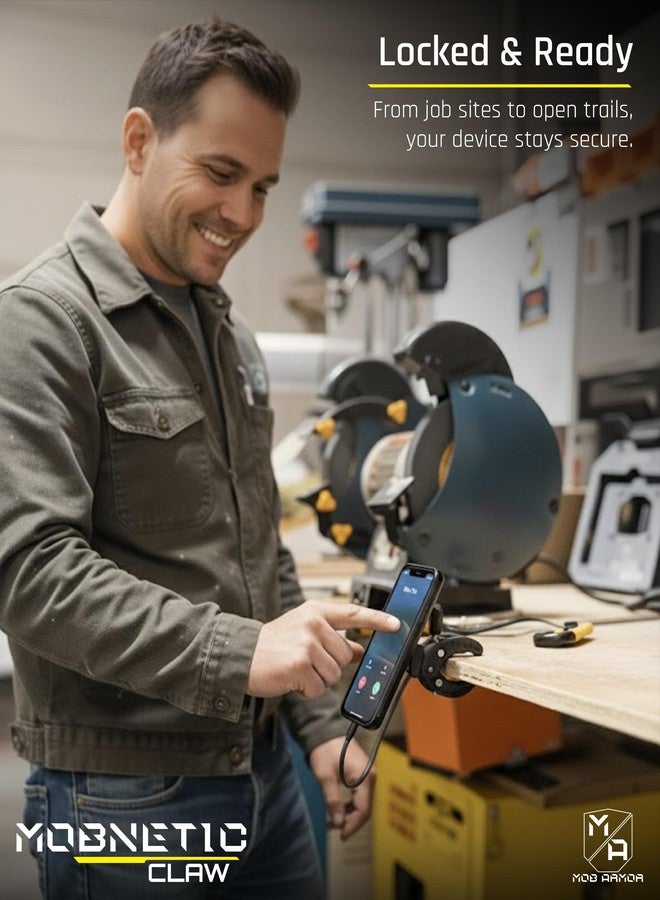 Mob Armor MobNetic Claw with 360° Rotation - Bar Mount for Golf Carts, Strollers, or Any enclsoed cab Vehicle with Round or Square Tubes- Universal Car Magnetic Phone Mount, Assembled in USA - Black - Image 5