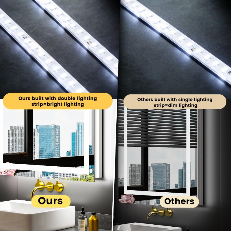 LOAAO 24X32 LED Bathroom Mirror with Lights, Anti-Fog, Dimmable, Backlit + Front Lit, Lighted Bathroom Vanity Mirror for Wall, Memory Function, Tempered Glass, Shatter-Proof, ETL Listed - Image 2