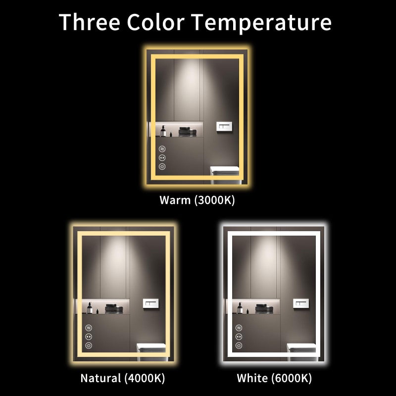 LOAAO 24X32 LED Bathroom Mirror with Lights, Anti-Fog, Dimmable, Backlit + Front Lit, Lighted Bathroom Vanity Mirror for Wall, Memory Function, Tempered Glass, Shatter-Proof, ETL Listed - Image 5