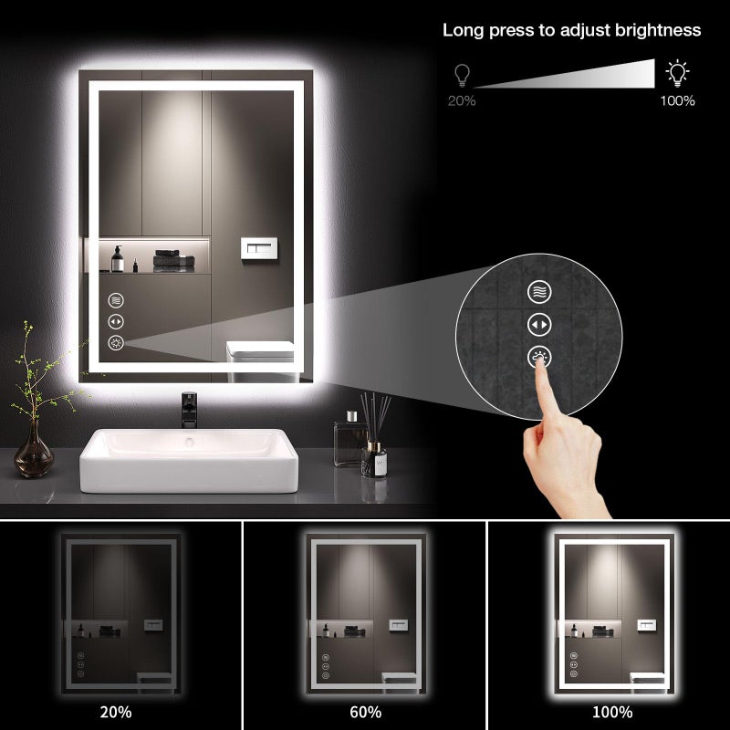 LOAAO 24X32 LED Bathroom Mirror with Lights, Anti-Fog, Dimmable, Backlit + Front Lit, Lighted Bathroom Vanity Mirror for Wall, Memory Function, Tempered Glass, Shatter-Proof, ETL Listed - Image 4