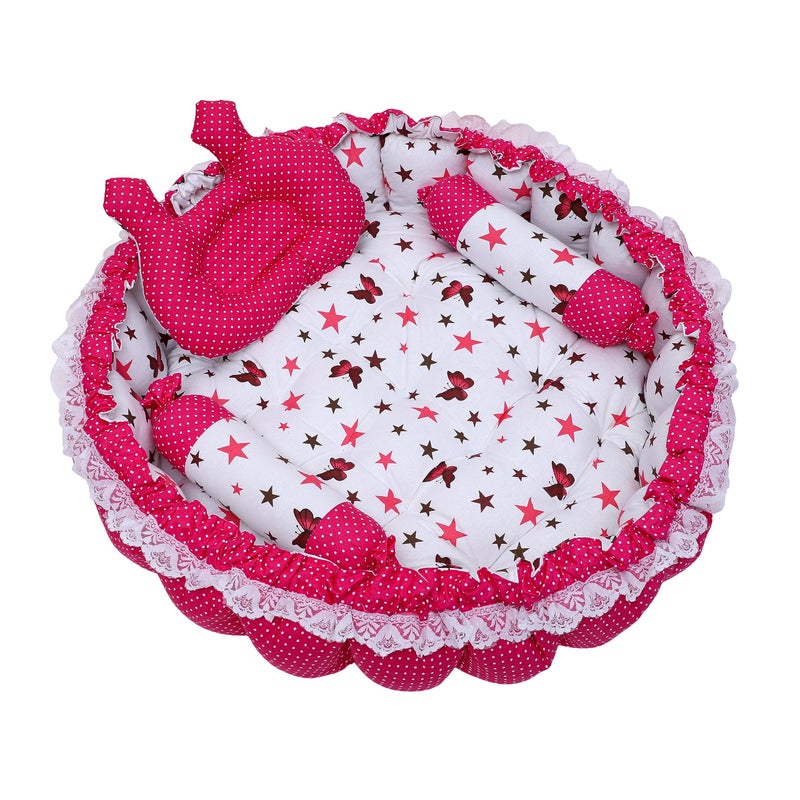 Remixon REMIXON Pink 3 Pillow with Mosquito Protection Net & Round Shape Cotton Baby Bed for 0-1 Year BB21  - Image 5