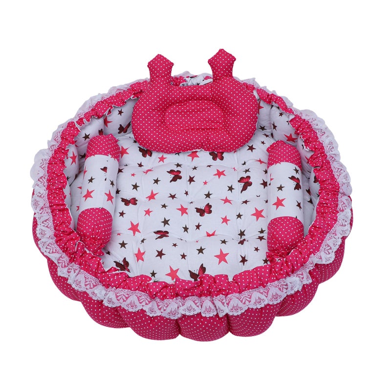 Remixon REMIXON Pink 3 Pillow with Mosquito Protection Net & Round Shape Cotton Baby Bed for 0-1 Year BB21  - Image 3