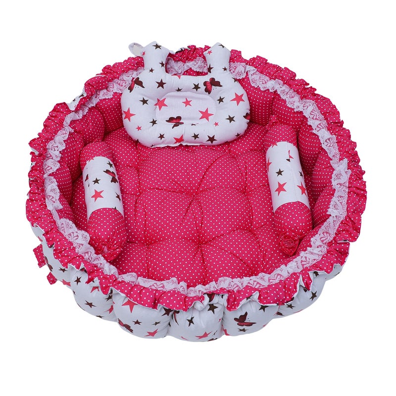 Remixon REMIXON Pink 3 Pillow with Mosquito Protection Net & Round Shape Cotton Baby Bed for 0-1 Year BB21  - Image 4