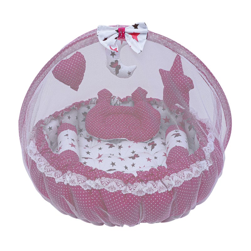 Remixon REMIXON Pink 3 Pillow with Mosquito Protection Net & Round Shape Cotton Baby Bed for 0-1 Year BB21  - Image 2