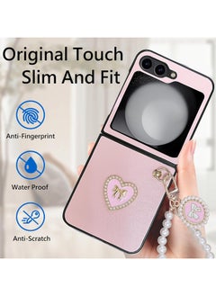 General Galaxy Z Flip 6 Cute Phone Case with Strap,Heart Design Z Flip 6 Women's Case,Samsung Galaxy Z Flip 6 Lightweight Full Protection PU Leather Case  - Image 3