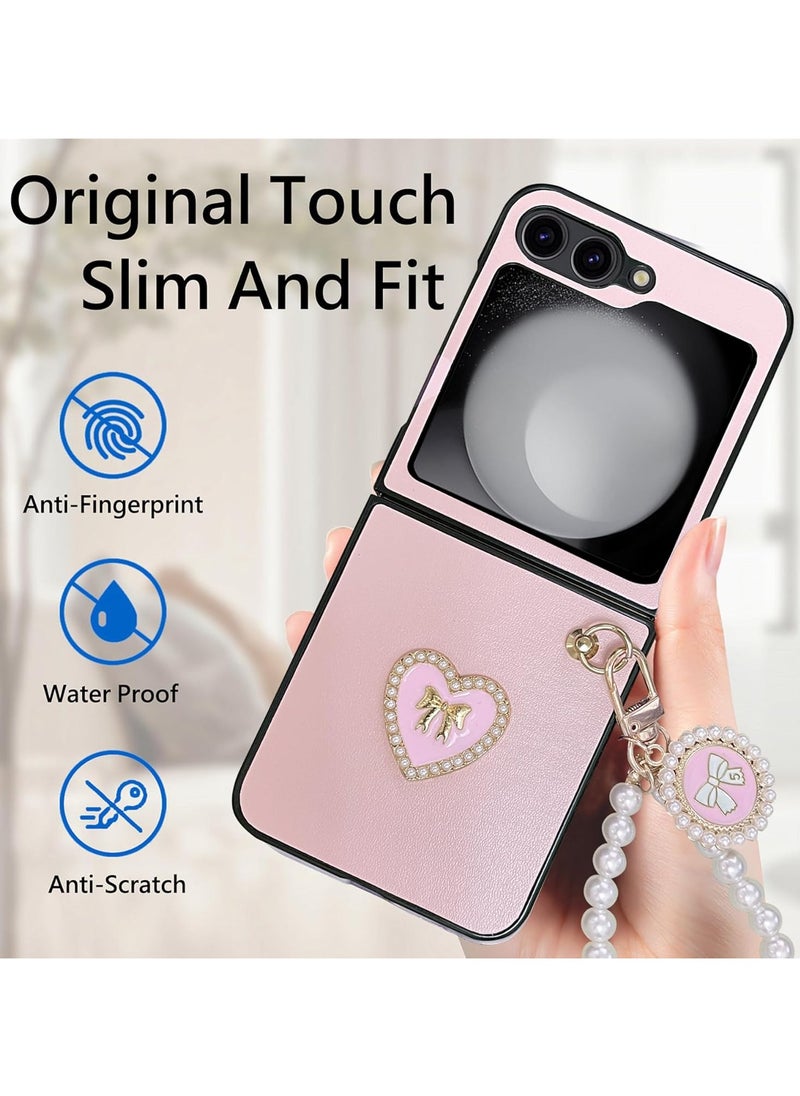 General - Galaxy Z Flip 6 Cute Phone Case with Strap,Heart Design Z Flip 6 Women's Case,Samsung Galaxy Z Flip 6 Lightweight Full Protection PU Leather Case - Image 1
