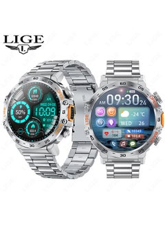 LIGE men's 1.53'' TFT Full Touch Screen Smartwatches Sports Waterproof with LED Flashlight Steel Silver  - Image 2