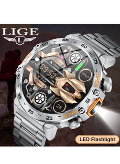 LIGE men's 1.53'' TFT Full Touch Screen Smartwatches Sports Waterproof with LED Flashlight Steel Silver  - Image 3