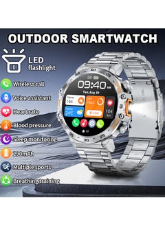 LIGE men's 1.53'' TFT Full Touch Screen Smartwatches Sports Waterproof with LED Flashlight Steel Silver  - Image 4
