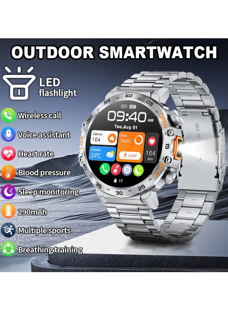 LIGE men's 1.53'' TFT Full Touch Screen Smartwatches Sports Waterproof with LED Flashlight Steel Silver  - Image 4