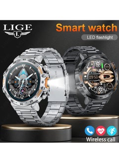 LIGE men's 1.53'' TFT Full Touch Screen Smartwatches Sports Waterproof with LED Flashlight Steel Silver  - Image 5