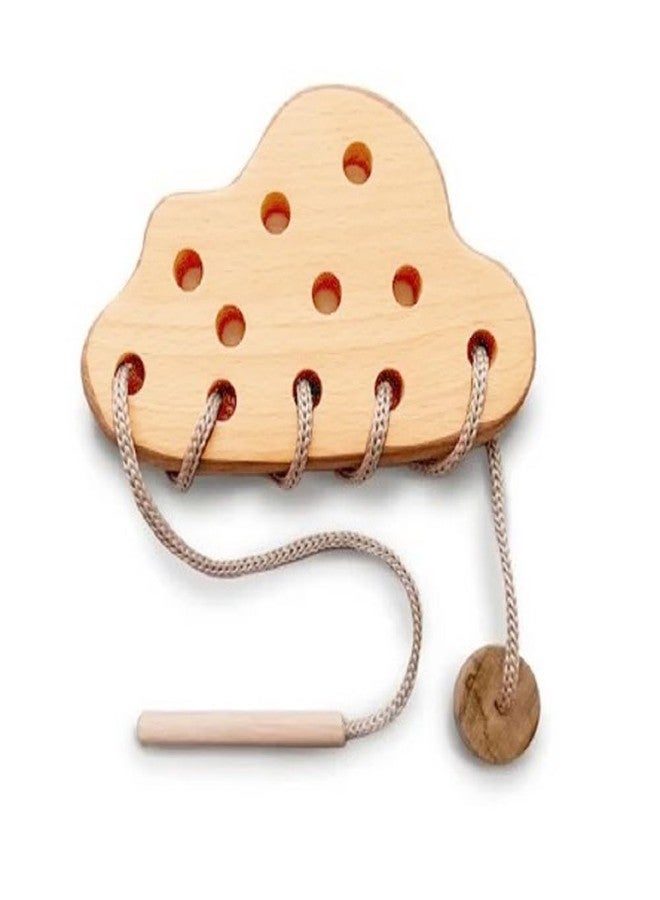 Keebori Wooden Lacing Toy for 2 Year Olds Montessori Fine Motor Skills Development Toy Natural Wood Threading Game for Toddlers Educational Travel for Preschoolers (Cloud Beige) - Image 1