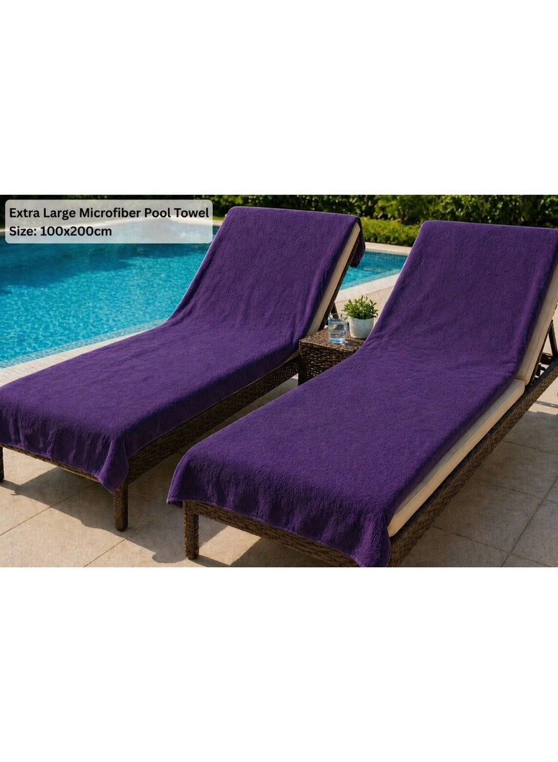 Fabienne 2-Pc Over-Sized Pool Towel 100x200cm Microfiber Extra Large Bath Sheet Beach Towel Yoga Towel Spa Towel Soft, High Absorption and Quick-Drying Towel Purple - Image 1