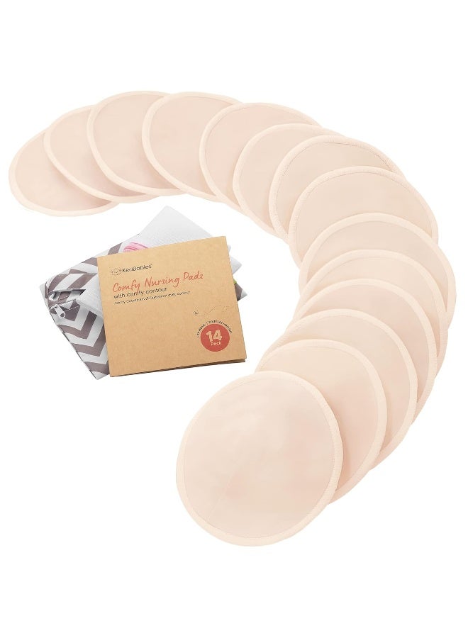 KeaBabies Organic Nursing Pads - 14 Washable Viscose Derived from Bamboo Breastfeeding Pads, Wash Bag, Reusable Breast Pads for Breastfeeding, Nipple Pads for Breastfeeding Essentials (Bare Beige, L 4.8") - Image 1