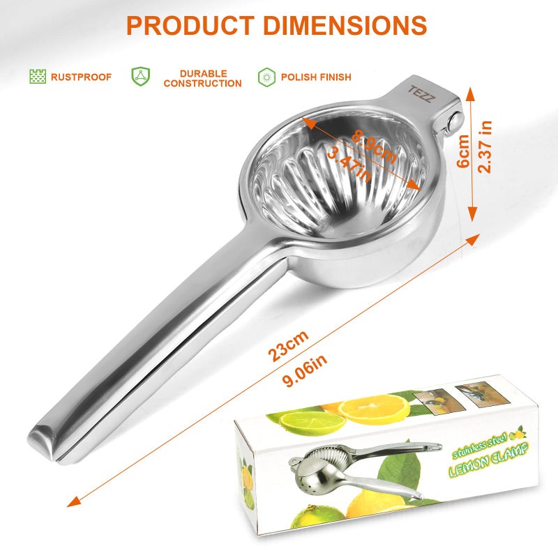 TEZZ Upgrated Extra Large Lemon Squeezer, Heavy Duty Handhelp Orange Juicer with 3.47'' extra big Filter Bowl, Stainless Steel Hand Press Citrus Juicer, Lime Squeezer Bar Tool, Manual Citrus Press - Image 3